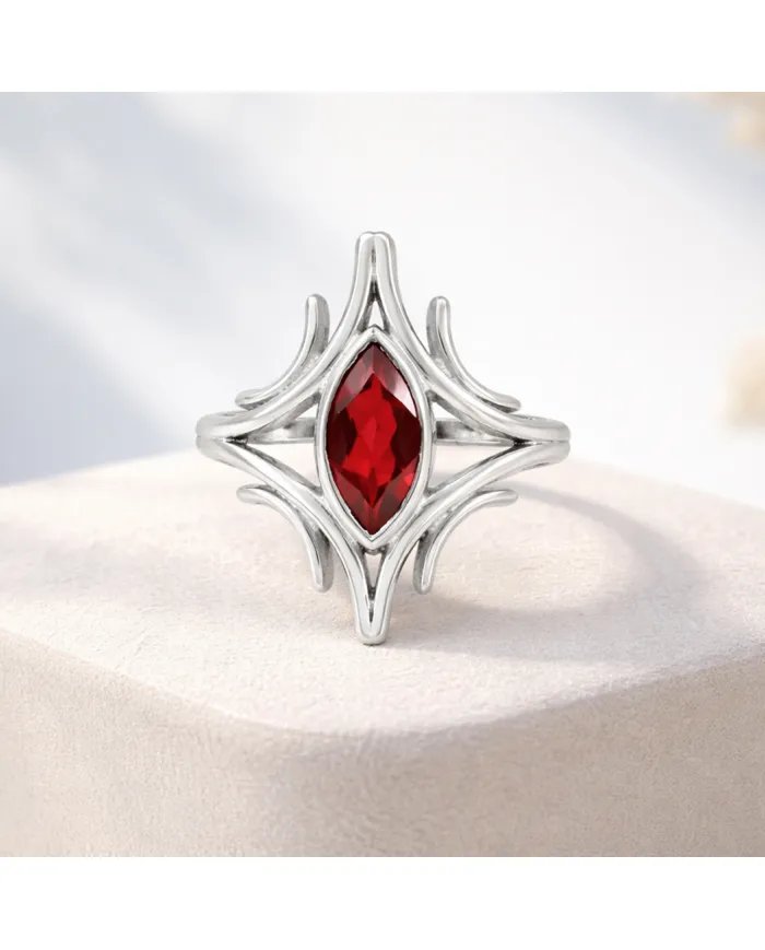 Garnet Gemstone Ring - 925 Sterling Silver Handmade Elegant Jewelry