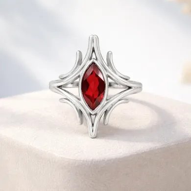 Garnet Gemstone Ring - 925 Sterling Silver Handmade Elegant Jewelry