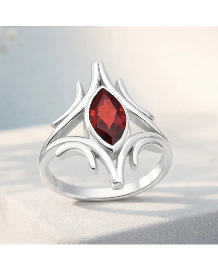 Garnet Gemstone Ring - 925 Sterling Silver Handmade Elegant Jewelry