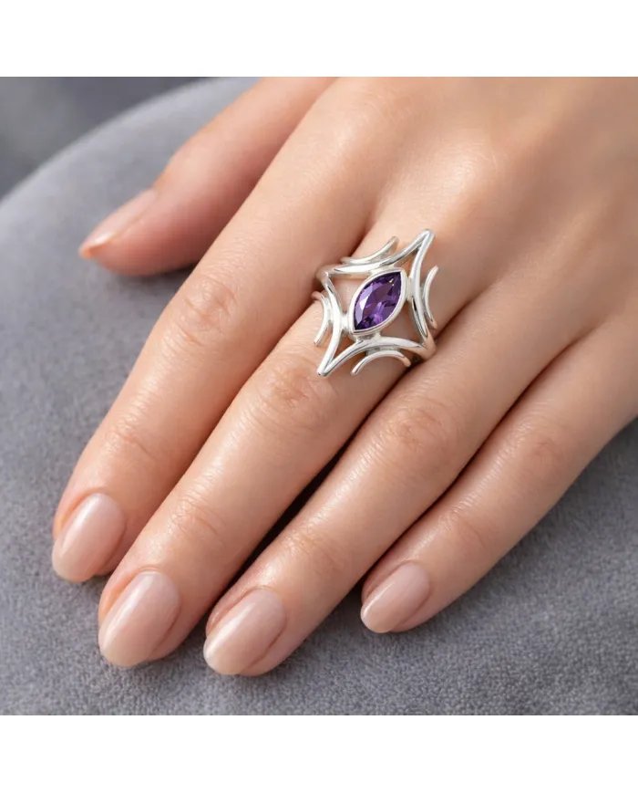 Amethyst Gemstone Ring – 925 Sterling Silver Handmade Elegant Jewelry