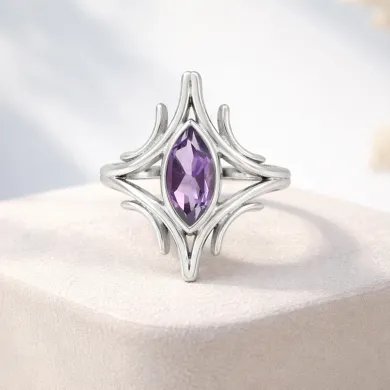 Amethyst Gemstone Ring – 925 Sterling Silver Handmade Elegant Jewelry