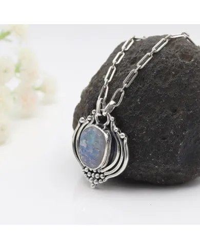 Raw Moonstone Pendant in 925 Sterling Silver – Handmade Boho Jewelry