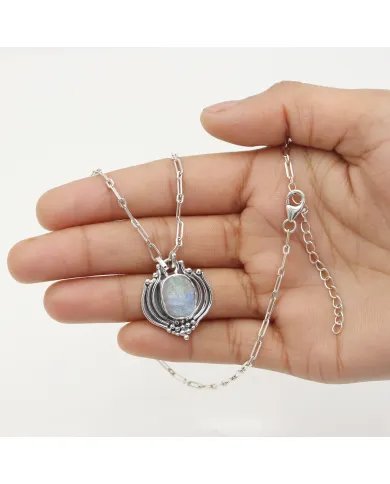 Raw Moonstone Pendant in 925 Sterling Silver – Handmade Boho Jewelry