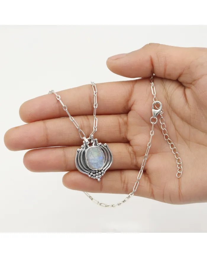 Raw Moonstone Pendant in 925 Sterling Silver – Handmade Boho Jewelry