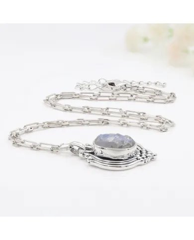 Raw Moonstone Pendant in 925 Sterling Silver – Handmade Boho Jewelry