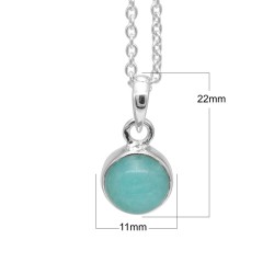 Round Amazonite Pendant, Sterling Silver Pendant, Pendant with Chain, Bezel Pendant, Birthstone Pendant, Charm Pendant for Women