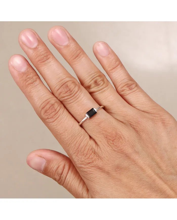 Black Onyx Ring 925 Sterling Silver Minimalist Handmade Dainty Jewelry