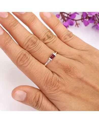 Garnet Ring 925 Sterling Silver - Minimalist Handmade Dainty Jewelry