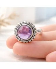Amethyst Boho Ring in 925 Sterling Silver - Round Gemstone Jewelry