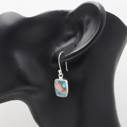 Pink Turquoise Earrings, Rectangle Earrings, Unique Earrings, Ear wire Earrings, Silver Earrings, Beautiful Earrings for Girls