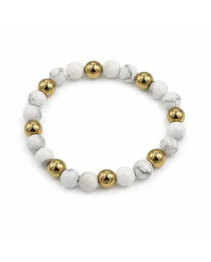 Hematite Pyrite & Howlite Beads Bracelet - Elegant Natural Stone