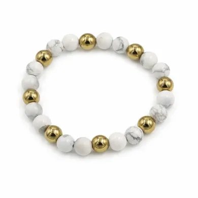 Hematite Pyrite & Howlite Beads Bracelet - Elegant Natural Stone