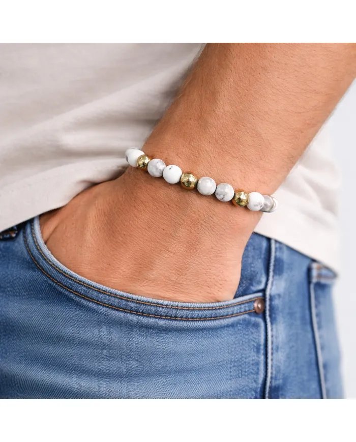 Hematite Pyrite & Howlite Beads Bracelet - Elegant Natural Stone