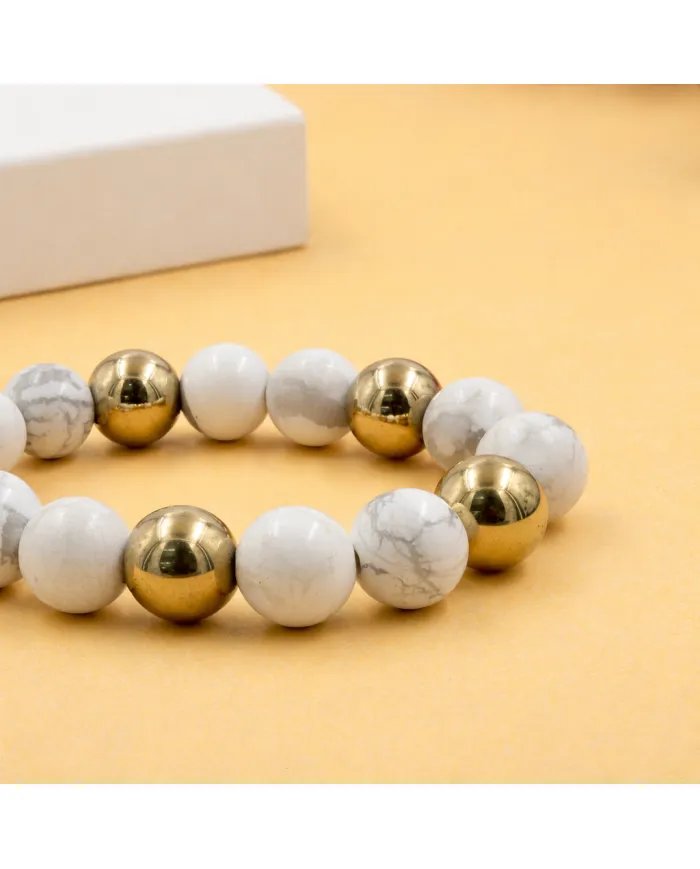 Hematite Pyrite & Howlite Beads Bracelet - Elegant Natural Stone