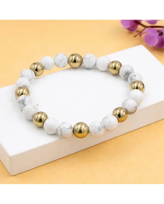 Hematite Pyrite & Howlite Beads Bracelet - Elegant Natural Stone