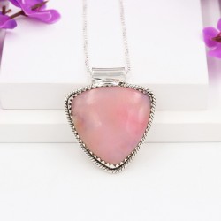 Pink Opal Necklaces, Triangle Pendant, Silver Pendant, Peruvian Pink Opal Pendant, Pendant with Chains, Dainty Pendant for Women