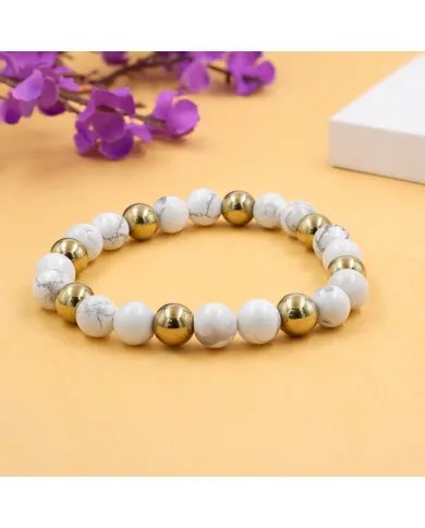 Hematite Pyrite & Howlite Beads Bracelet - Elegant Natural Stone