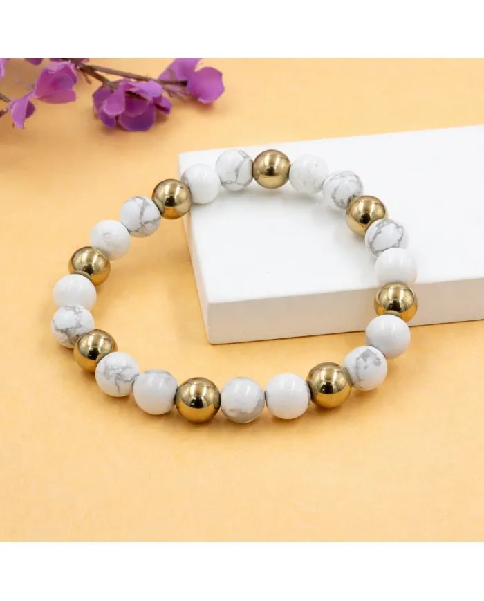 Hematite Pyrite & Howlite Beads Bracelet - Elegant Natural Stone