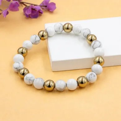 Hematite Pyrite & Howlite Beads Bracelet - Elegant Natural Stone