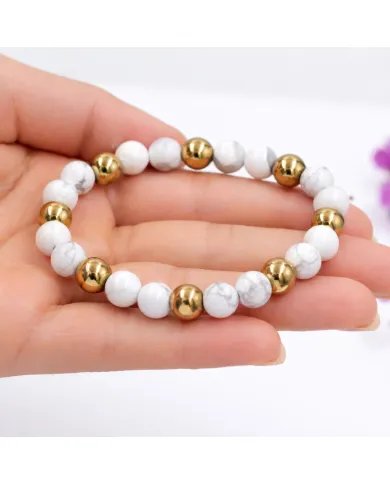 Hematite Pyrite & Howlite Beads Bracelet - Elegant Natural Stone