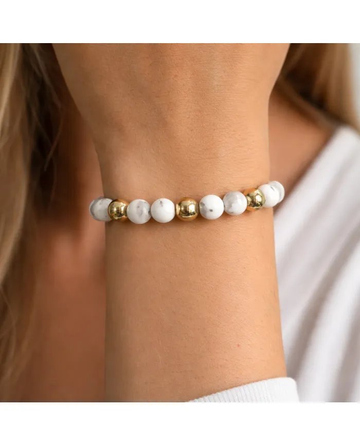 Hematite Pyrite & Howlite Beads Bracelet - Elegant Natural Stone