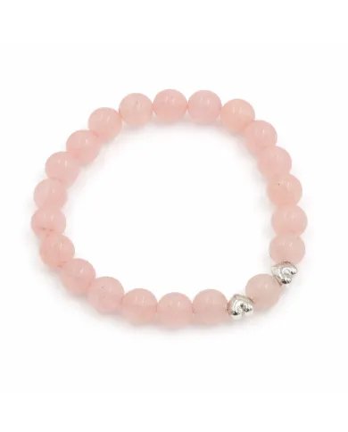 Rose Quartz Beads Bracelet 8mm with Silver Heart – Healing Crystal Love Gift