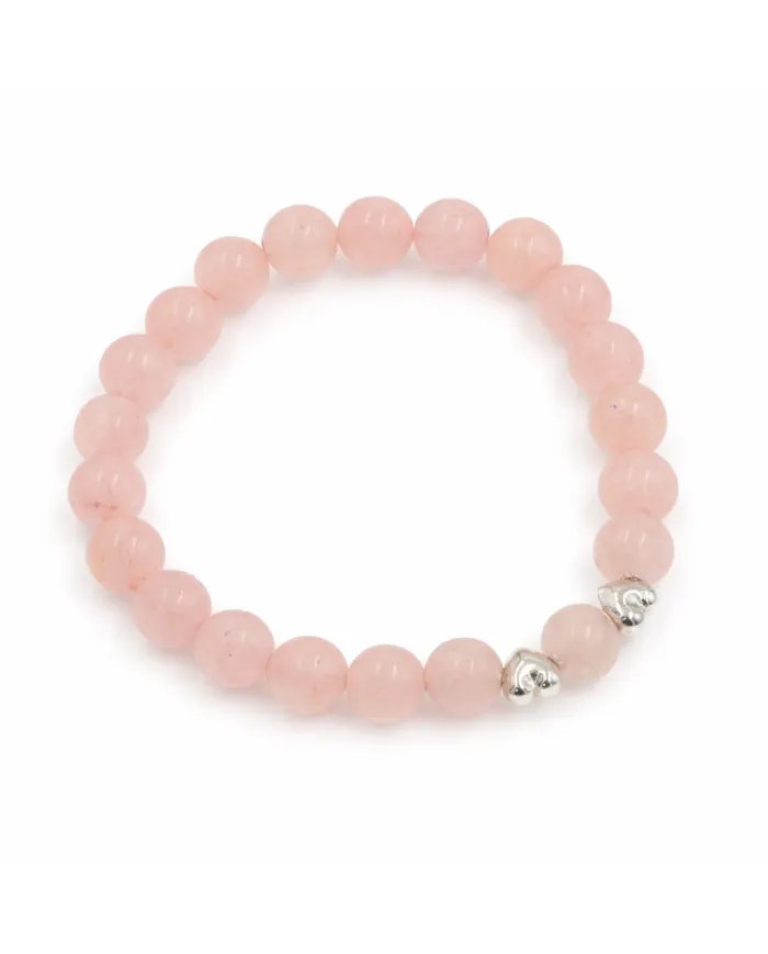 Rose Quartz Beads Bracelet 8mm with Silver Heart – Healing Crystal Love Gift