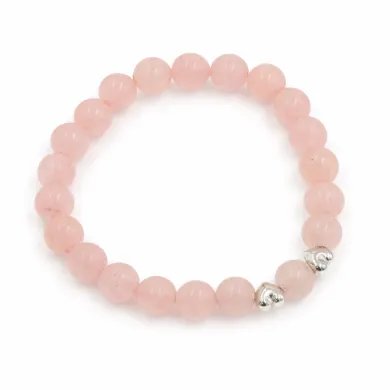 Rose Quartz Beads Bracelet 8mm with Silver Heart – Healing Crystal Love Gift