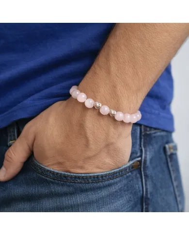 Rose Quartz Beads Bracelet 8mm with Silver Heart – Healing Crystal Love Gift