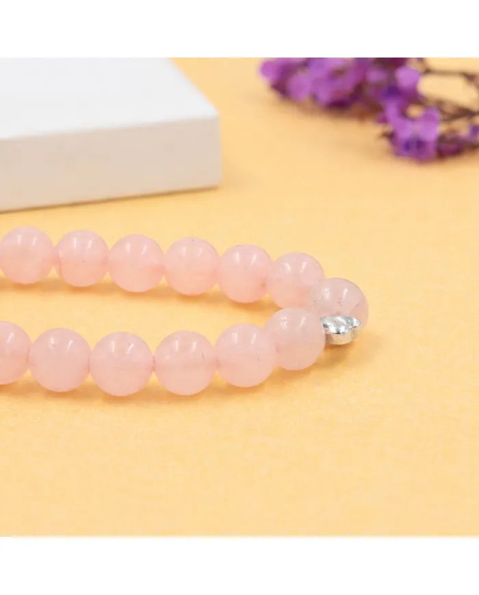 Rose Quartz Beads Bracelet 8mm with Silver Heart – Healing Crystal Love Gift