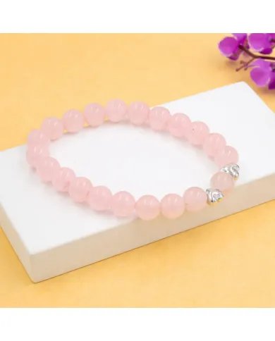 Rose Quartz Beads Bracelet 8mm with Silver Heart – Healing Crystal Love Gift