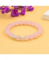 Rose Quartz Beads Bracelet 8mm with Silver Heart – Healing Crystal Love Gift
