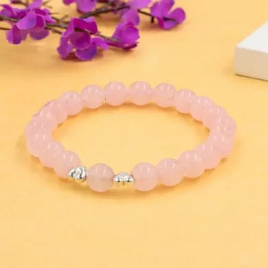 Rose Quartz Beads Bracelet 8mm with Silver Heart – Healing Crystal Love Gift
