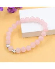 Rose Quartz Beads Bracelet 8mm with Silver Heart – Healing Crystal Love Gift
