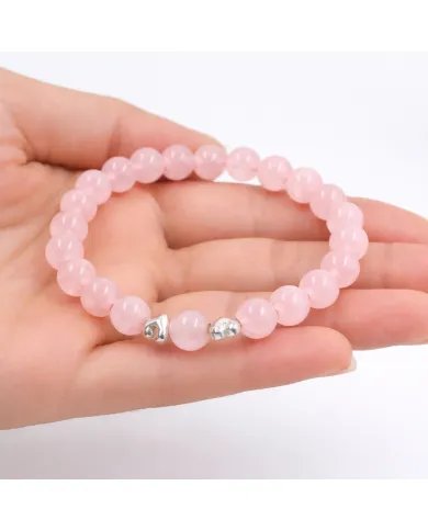 Rose Quartz Beads Bracelet 8mm with Silver Heart – Healing Crystal Love Gift