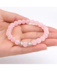 Rose Quartz Beads Bracelet 8mm with Silver Heart – Healing Crystal Love Gift