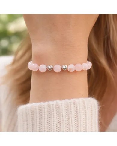 Rose Quartz Beads Bracelet 8mm with Silver Heart – Healing Crystal Love Gift
