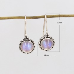 Moonstone Earrings, Sterling Silver Earrings, Dainty Round Earrings, Ear Wire Earrings, June Birthstone, Vintage Earring for her