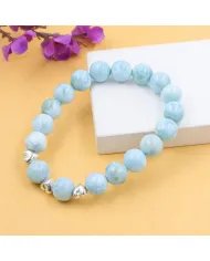 Larimar Beads Bracelet 8mm with Silver Heart - Ocean Blue Gemstone
