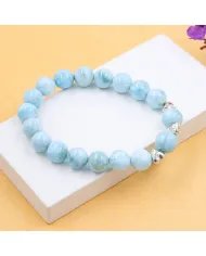 Larimar Beads Bracelet 8mm with Silver Heart - Ocean Blue Gemstone