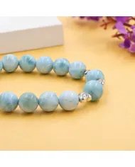 Larimar Beads Bracelet 8mm with Silver Heart - Ocean Blue Gemstone