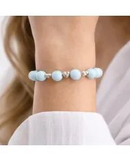 Larimar Beads Bracelet 8mm with Silver Heart - Ocean Blue Gemstone