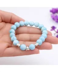 Larimar Beads Bracelet 8mm with Silver Heart - Ocean Blue Gemstone