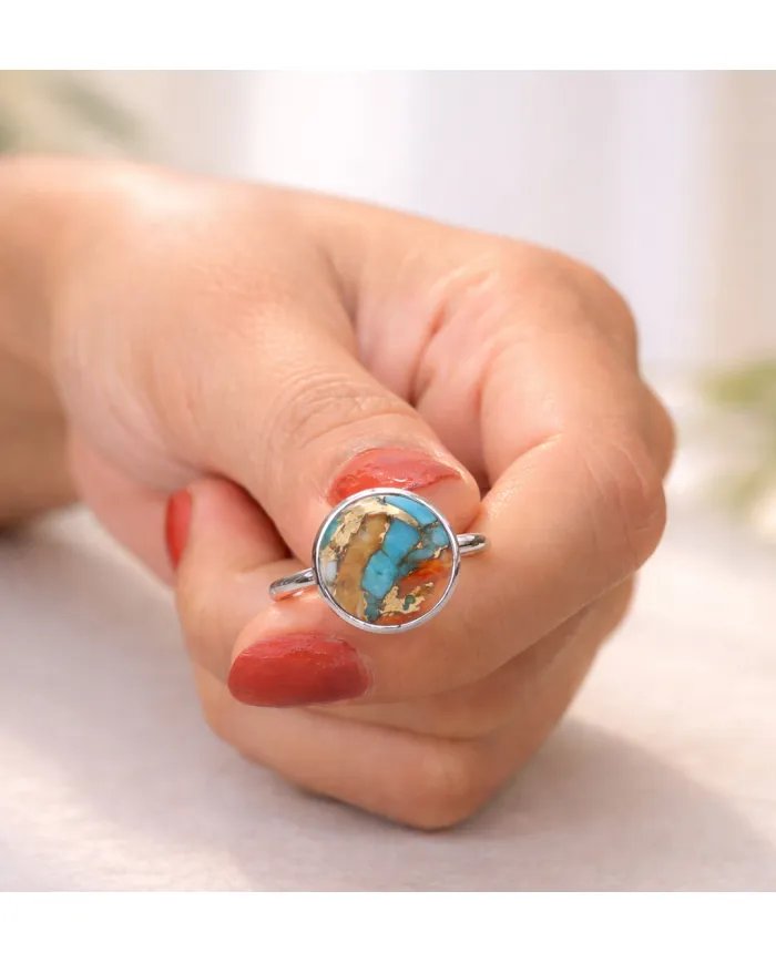 Orange Spiny Turquoise Ring - 925 Sterling Silver Gemstone Jewelry