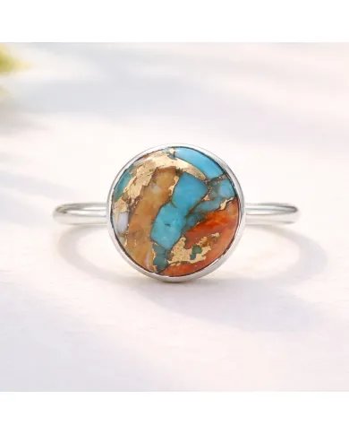 Orange Spiny Turquoise Ring - 925 Sterling Silver Gemstone Jewelry