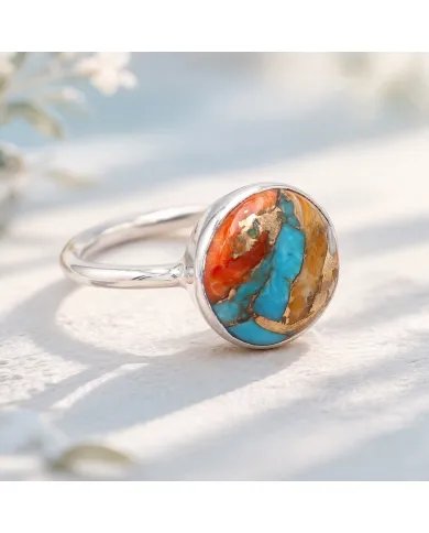 Orange Spiny Turquoise Ring - 925 Sterling Silver Gemstone Jewelry