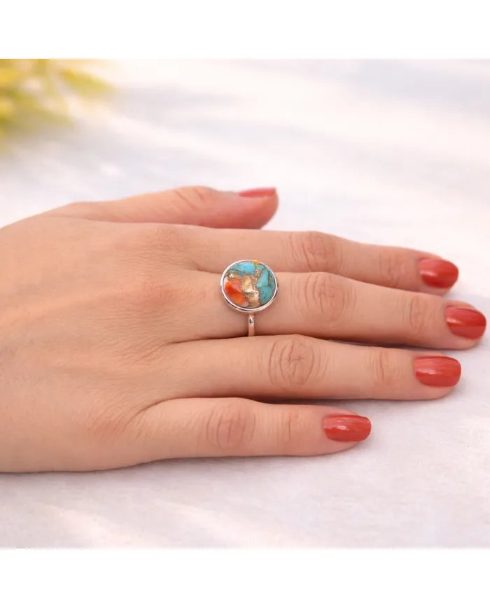 Orange Spiny Turquoise Ring - 925 Sterling Silver Gemstone Jewelry
