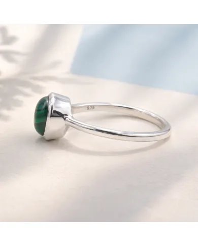 Natural Malachite Ring – Handmade 925 Sterling Silver Minimalist Jewelry