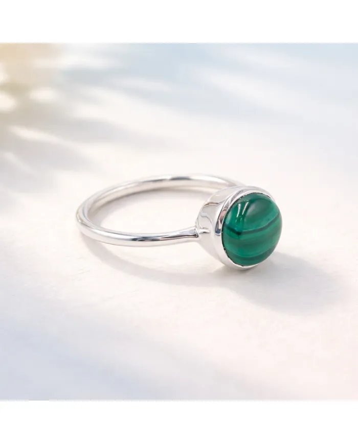 Natural Malachite Ring – Handmade 925 Sterling Silver Minimalist Jewelry