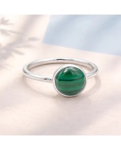 Natural Malachite Ring – Handmade 925 Sterling Silver Minimalist Jewelry